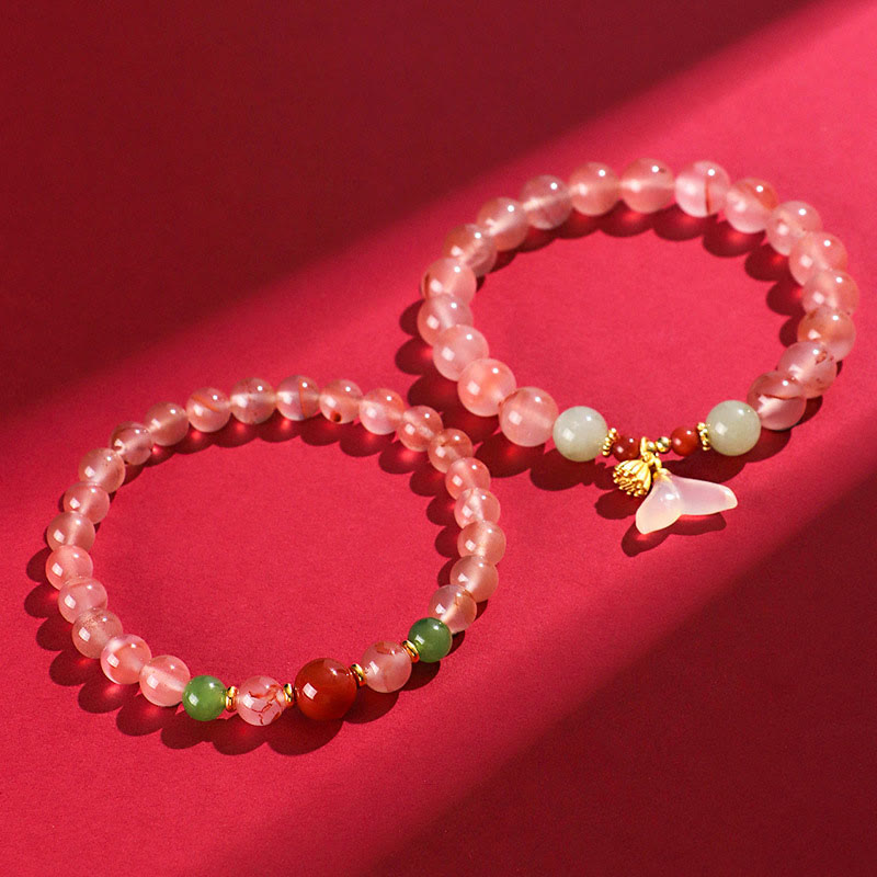 Braccialetto della fortuna Buddha Stones South Red Agate Butterfly Orchid Hetian Jade