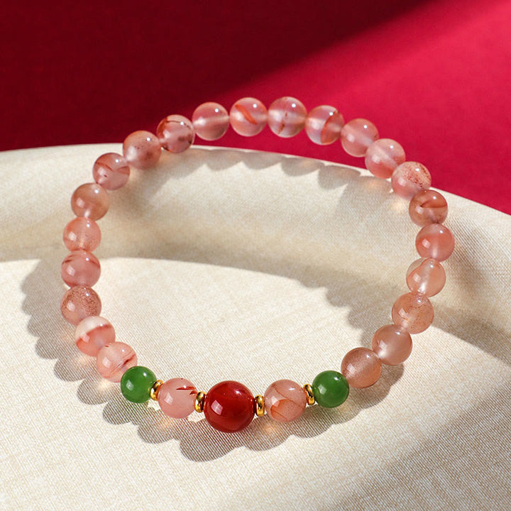 Braccialetto della fortuna Buddha Stones South Red Agate Butterfly Orchid Hetian Jade