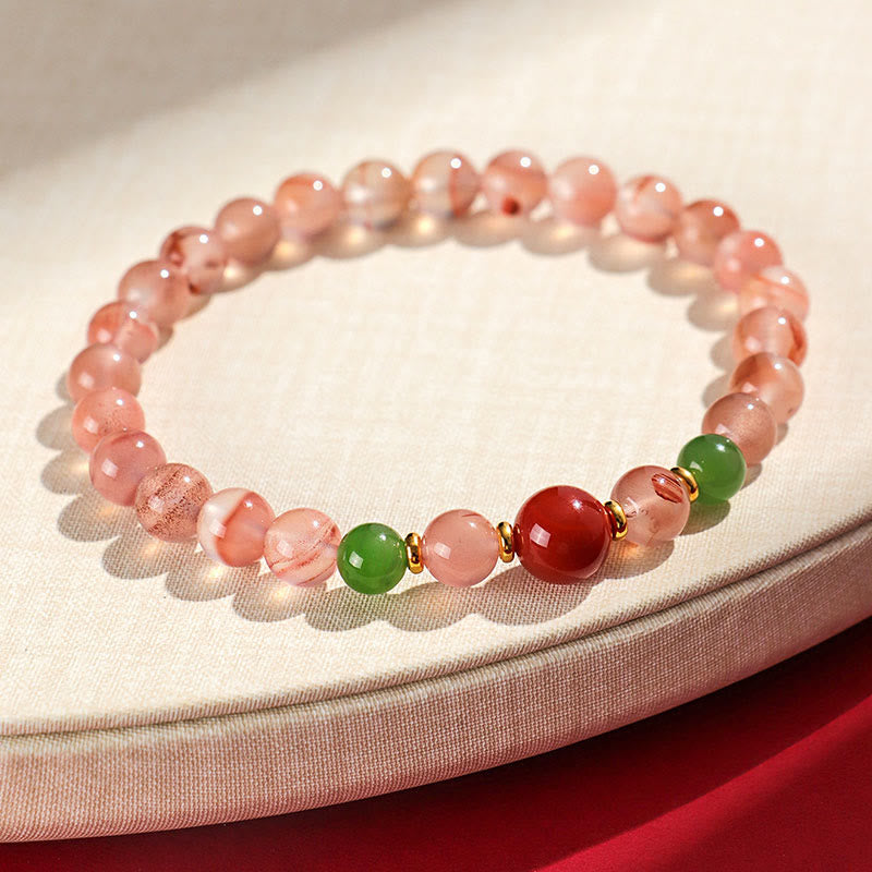 Braccialetto della fortuna Buddha Stones South Red Agate Butterfly Orchid Hetian Jade