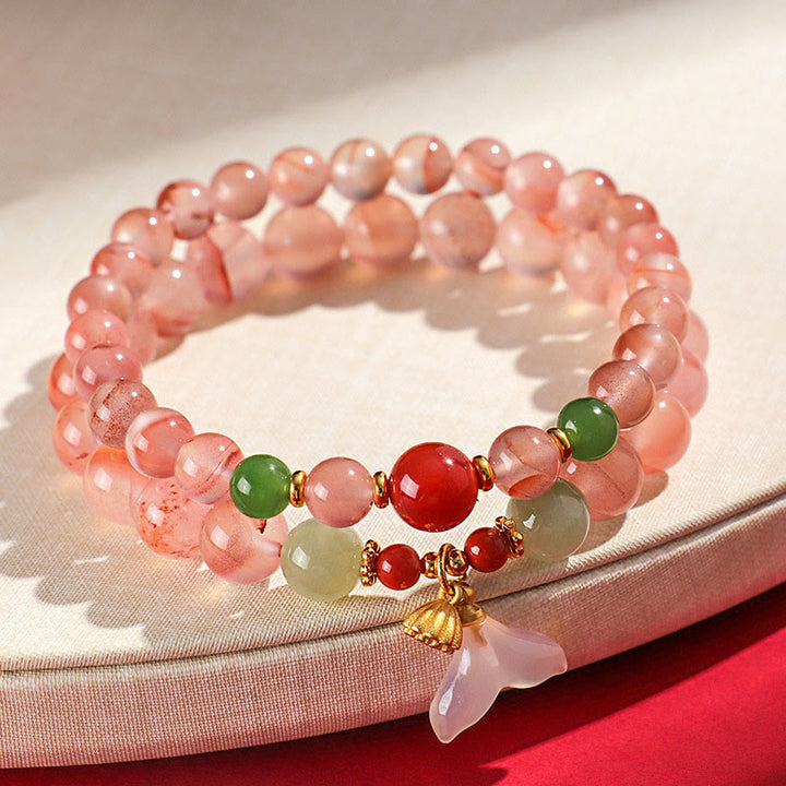 Braccialetto della fortuna Buddha Stones South Red Agate Butterfly Orchid Hetian Jade
