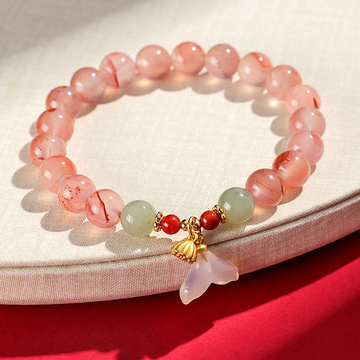 Braccialetto della fortuna Buddha Stones South Red Agate Butterfly Orchid Hetian Jade