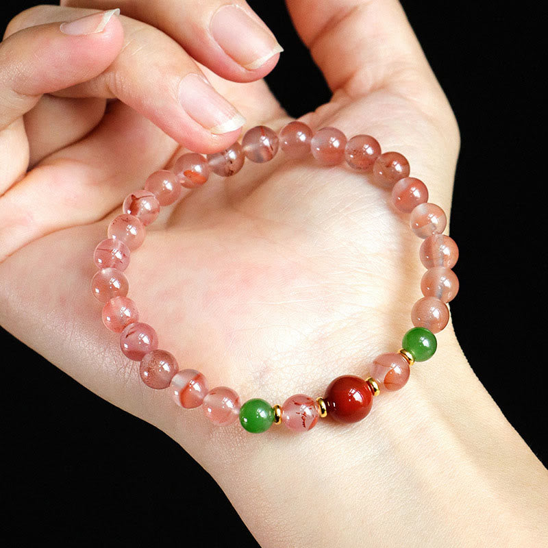 Braccialetto della fortuna Buddha Stones South Red Agate Butterfly Orchid Hetian Jade