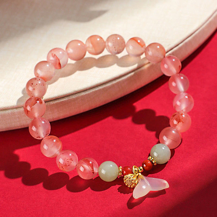 Braccialetto della fortuna Buddha Stones South Red Agate Butterfly Orchid Hetian Jade