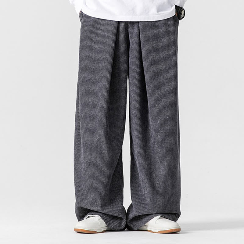 Pantaloni da uomo a gamba larga in velluto a coste tinta unita con motivo Buddha Stones e tasche - image 1