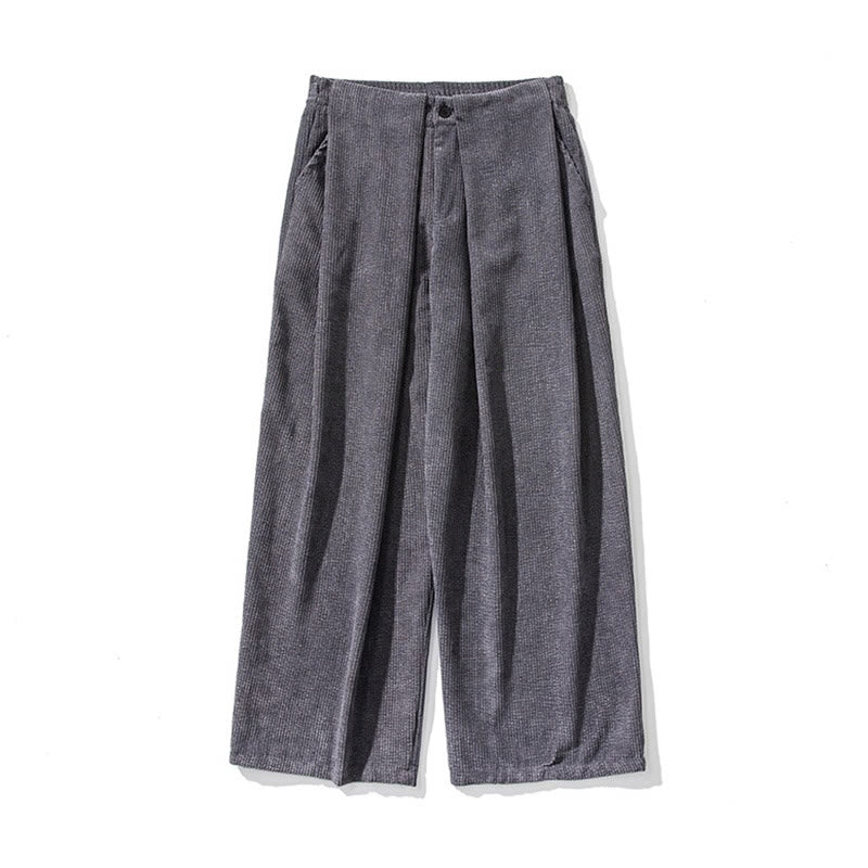 Pantaloni da uomo a gamba larga in velluto a coste tinta unita con motivo Buddha Stones e tasche - image 12