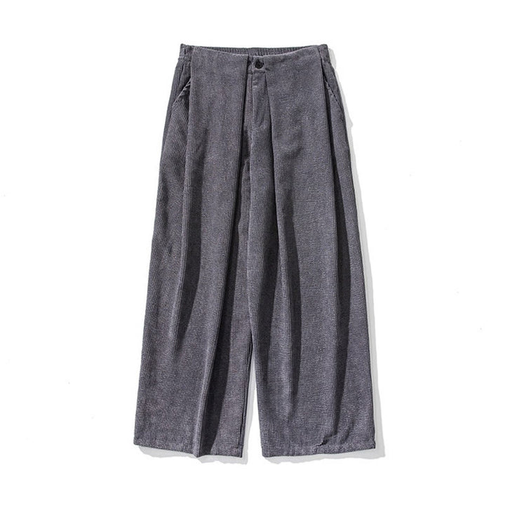 Pantaloni da uomo a gamba larga in velluto a coste tinta unita con motivo Buddha Stones e tasche - image 12