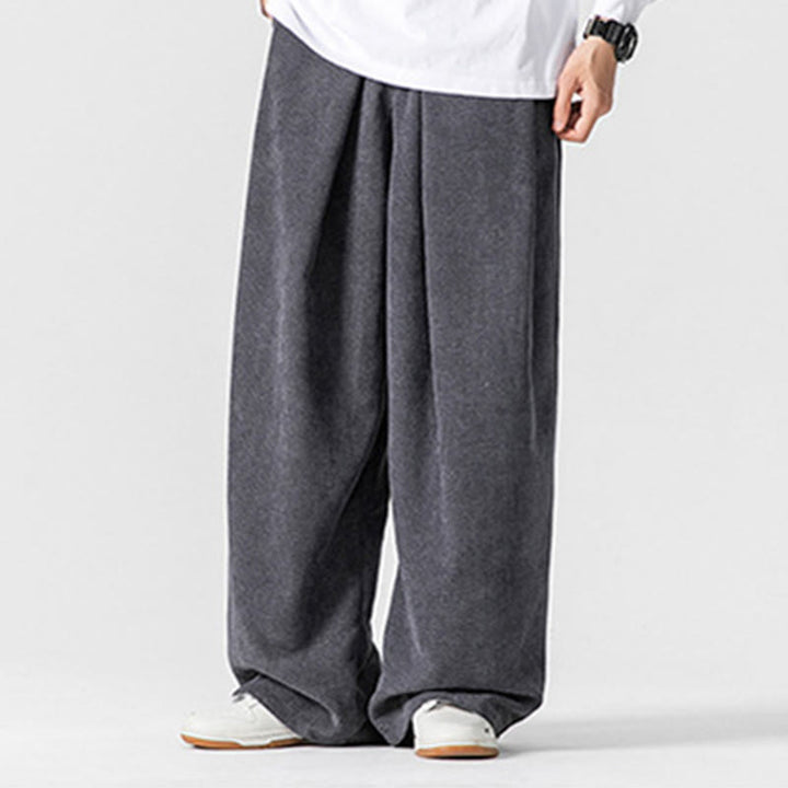 Pantaloni da uomo a gamba larga in velluto a coste tinta unita con motivo Buddha Stones e tasche - image 2