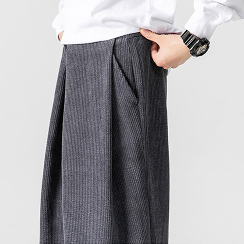 Pantaloni da uomo a gamba larga in velluto a coste tinta unita con motivo Buddha Stones e tasche - image 10