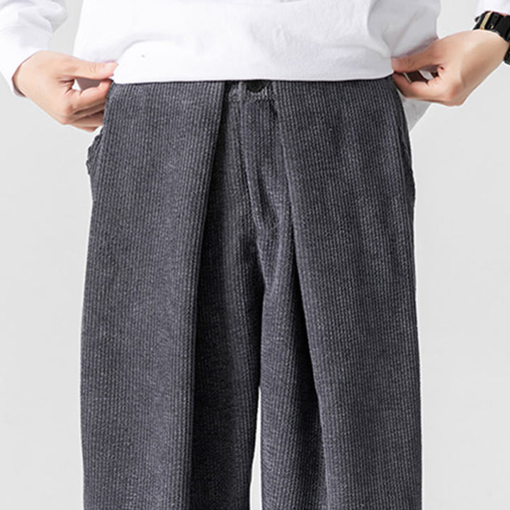 Pantaloni da uomo a gamba larga in velluto a coste tinta unita con motivo Buddha Stones e tasche - image 8