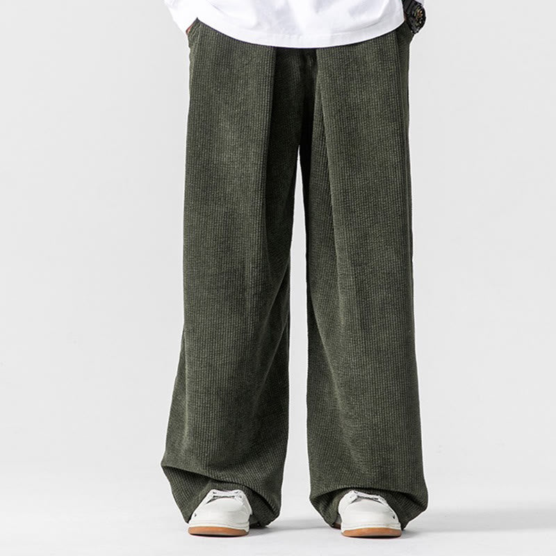 Pantaloni da uomo a gamba larga in velluto a coste tinta unita con motivo Buddha Stones e tasche - image 14