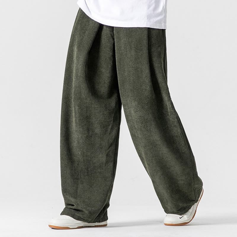 Pantaloni da uomo a gamba larga in velluto a coste tinta unita con motivo Buddha Stones e tasche - Verde Mare Scuro - US/UK/AU46, EU56 (5XL) - image 13