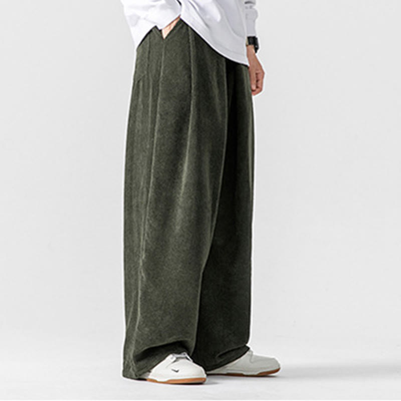 Pantaloni da uomo a gamba larga in velluto a coste tinta unita con motivo Buddha Stones e tasche - image 15