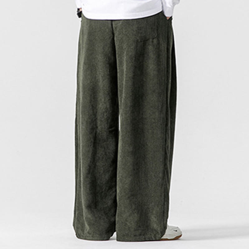 Pantaloni da uomo a gamba larga in velluto a coste tinta unita con motivo Buddha Stones e tasche - image 17