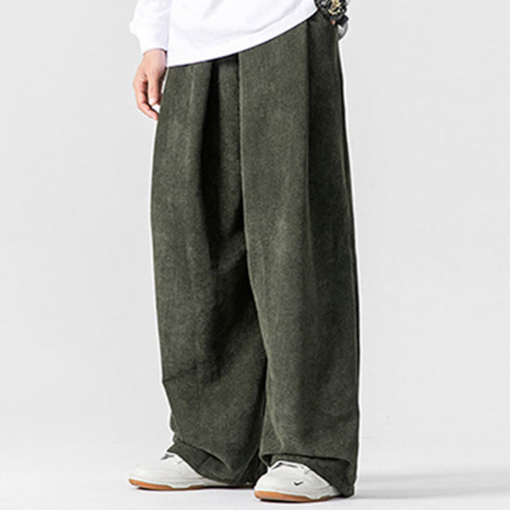 Pantaloni da uomo a gamba larga in velluto a coste tinta unita con motivo Buddha Stones e tasche - image 19
