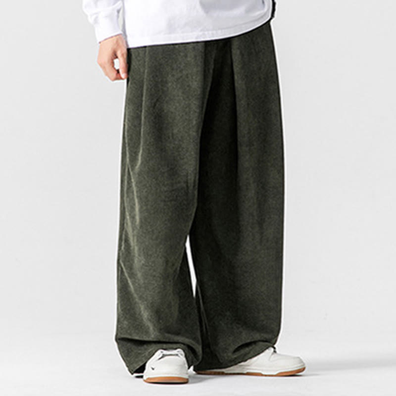 Pantaloni da uomo a gamba larga in velluto a coste tinta unita con motivo Buddha Stones e tasche - image 18