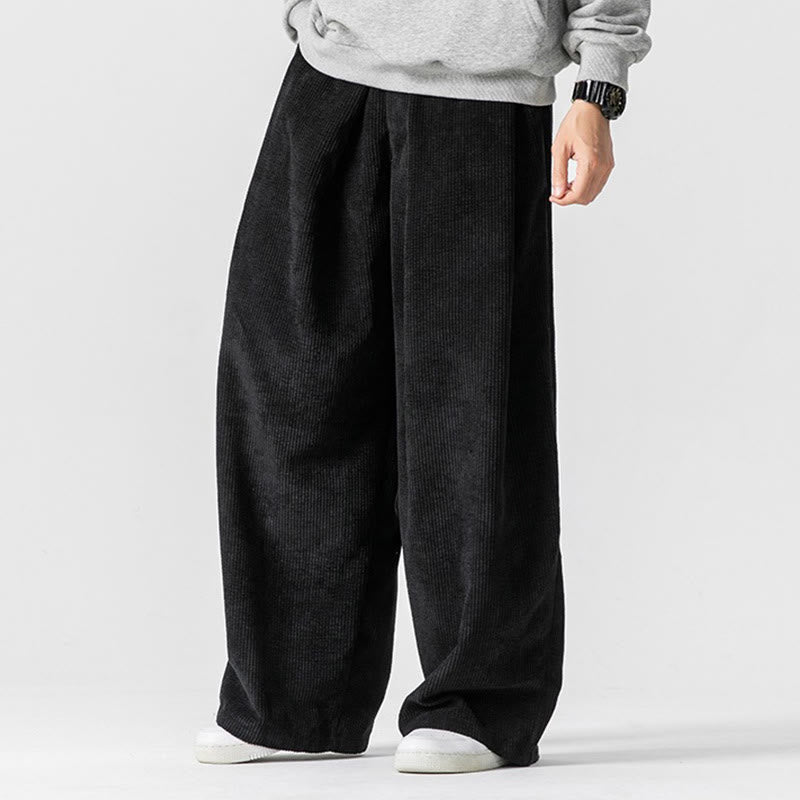 Pantaloni da uomo a gamba larga in velluto a coste tinta unita con motivo Buddha Stones e tasche - image 22
