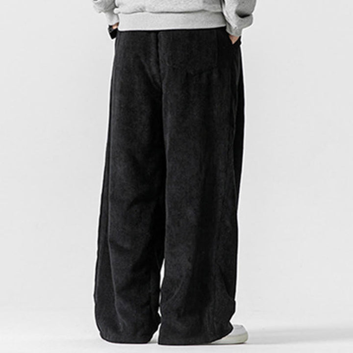 Pantaloni da uomo a gamba larga in velluto a coste tinta unita con motivo Buddha Stones e tasche - image 24