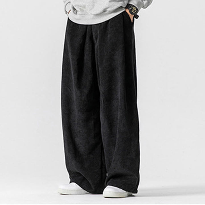 Pantaloni da uomo a gamba larga in velluto a coste tinta unita con motivo Buddha Stones e tasche - image 23