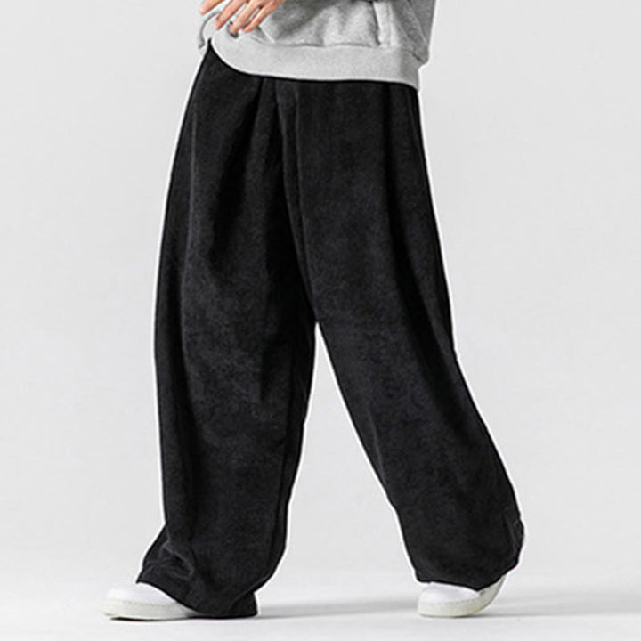 Pantaloni da uomo a gamba larga in velluto a coste tinta unita con motivo Buddha Stones e tasche - image 28
