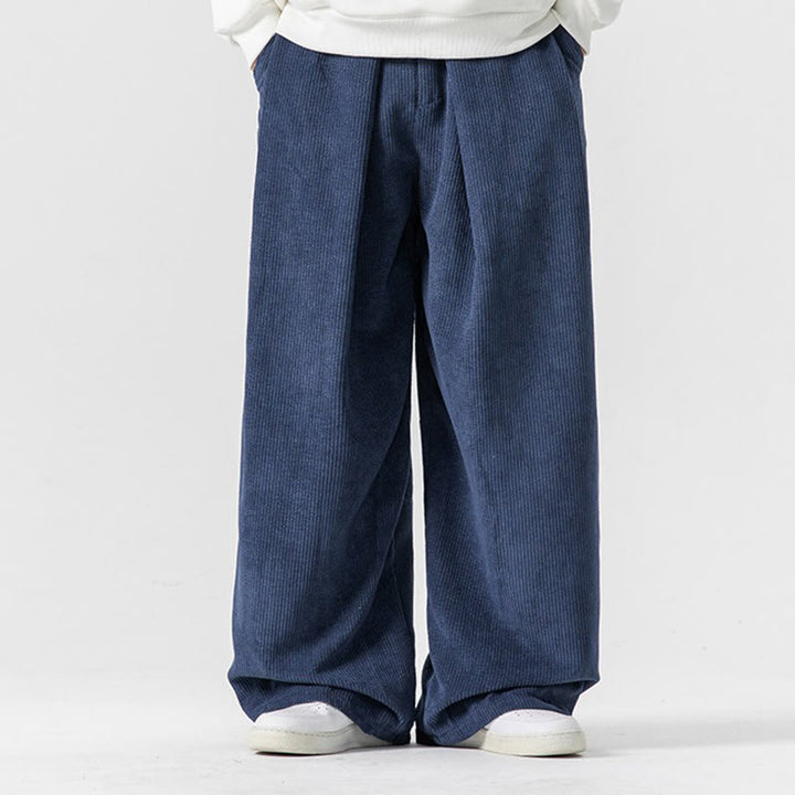 Pantaloni da uomo a gamba larga in velluto a coste tinta unita con motivo Buddha Stones e tasche - SteelBlue - US/UK/AU46, EU56 (5XL) - image 29