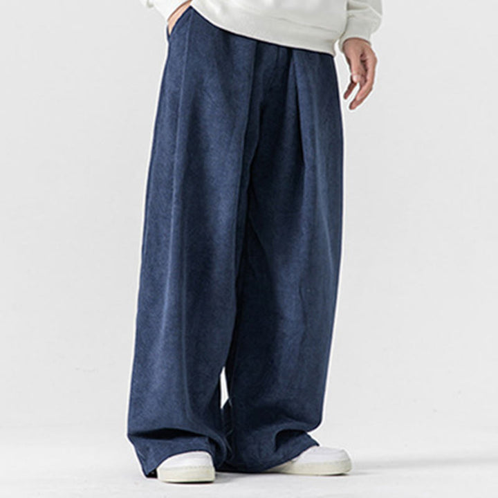 Pantaloni da uomo a gamba larga in velluto a coste tinta unita con motivo Buddha Stones e tasche - image 30