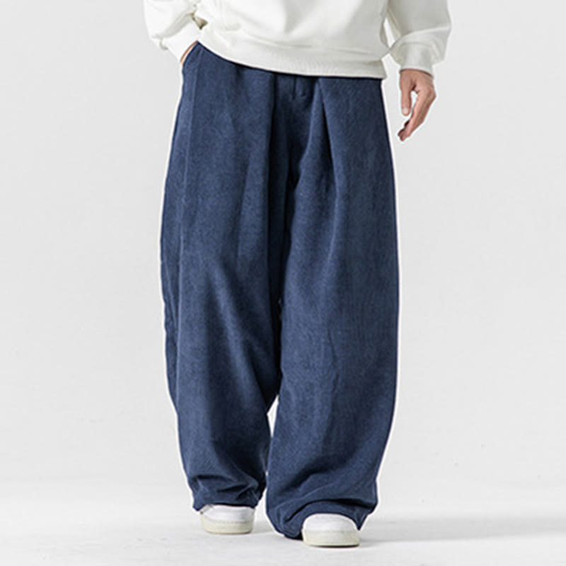 Pantaloni da uomo a gamba larga in velluto a coste tinta unita con motivo Buddha Stones e tasche - image 32