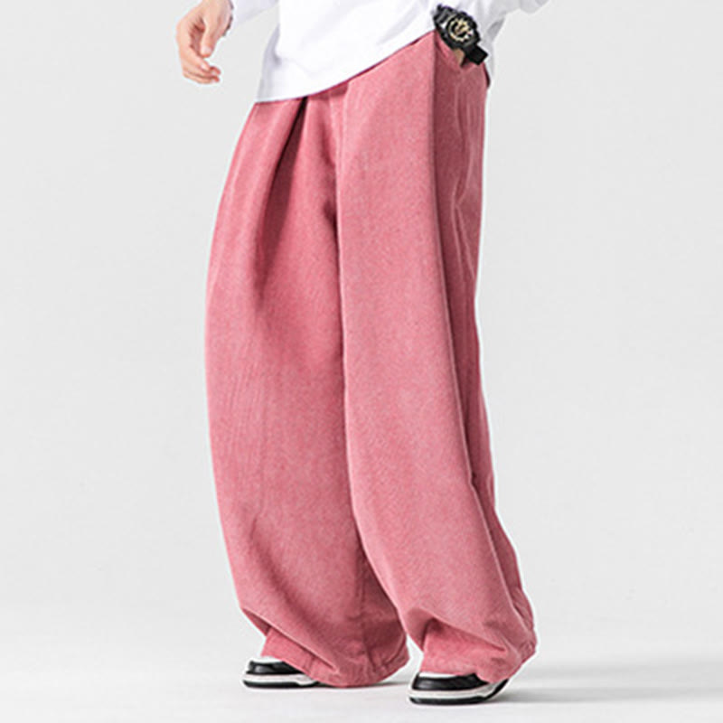 Pantaloni da uomo a gamba larga in velluto a coste tinta unita con motivo Buddha Stones e tasche - image 43