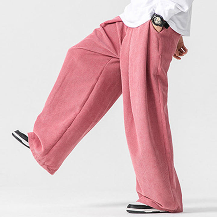 Pantaloni da uomo a gamba larga in velluto a coste tinta unita con motivo Buddha Stones e tasche - image 44