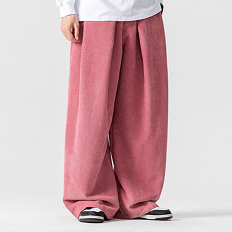 Pantaloni da uomo a gamba larga in velluto a coste tinta unita con motivo Buddha Stones e tasche - image 41