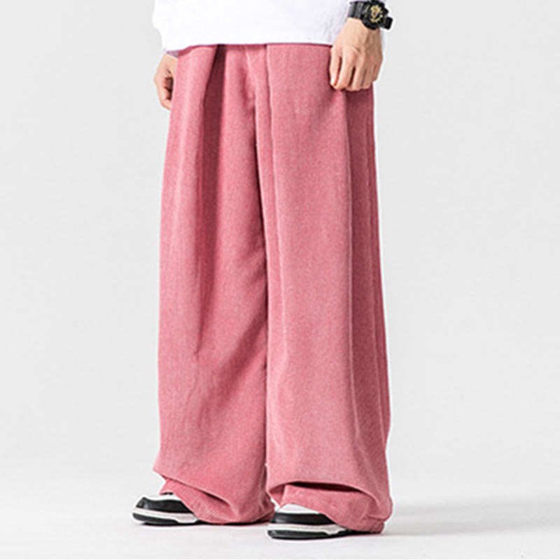 Pantaloni da uomo a gamba larga in velluto a coste tinta unita con motivo Buddha Stones e tasche - image 38