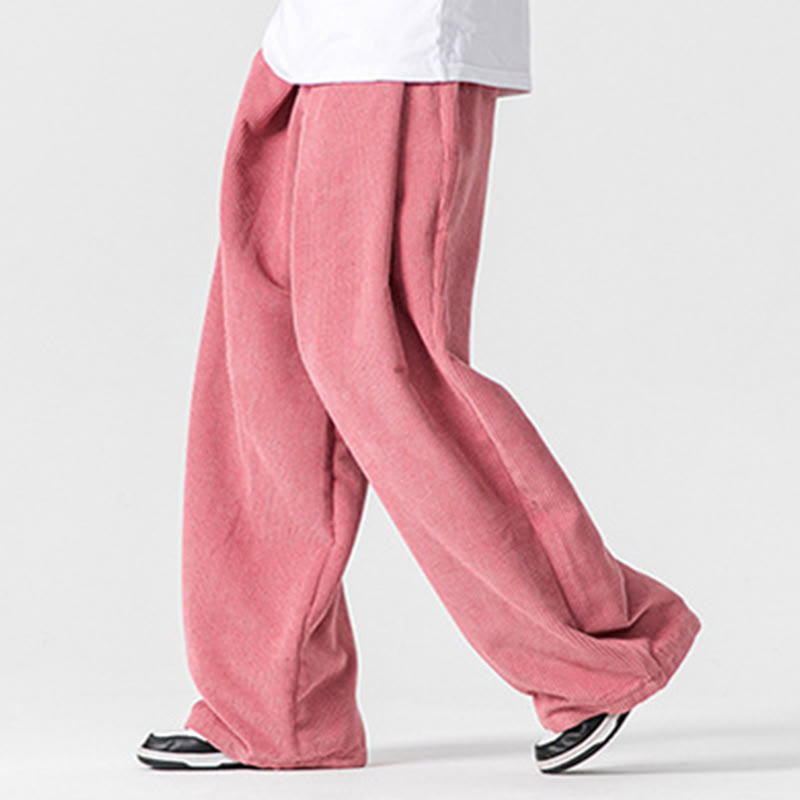 Pantaloni da uomo a gamba larga in velluto a coste tinta unita con motivo Buddha Stones e tasche - image 39