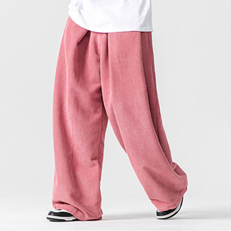 Pantaloni da uomo a gamba larga in velluto a coste tinta unita con motivo Buddha Stones e tasche - image 42
