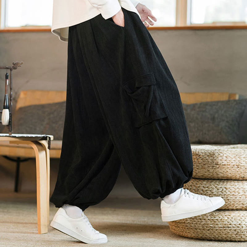 Pantaloni cargo in velluto a coste con coulisse e tasche da uomo Buddha Stones autunno inverno - image 8