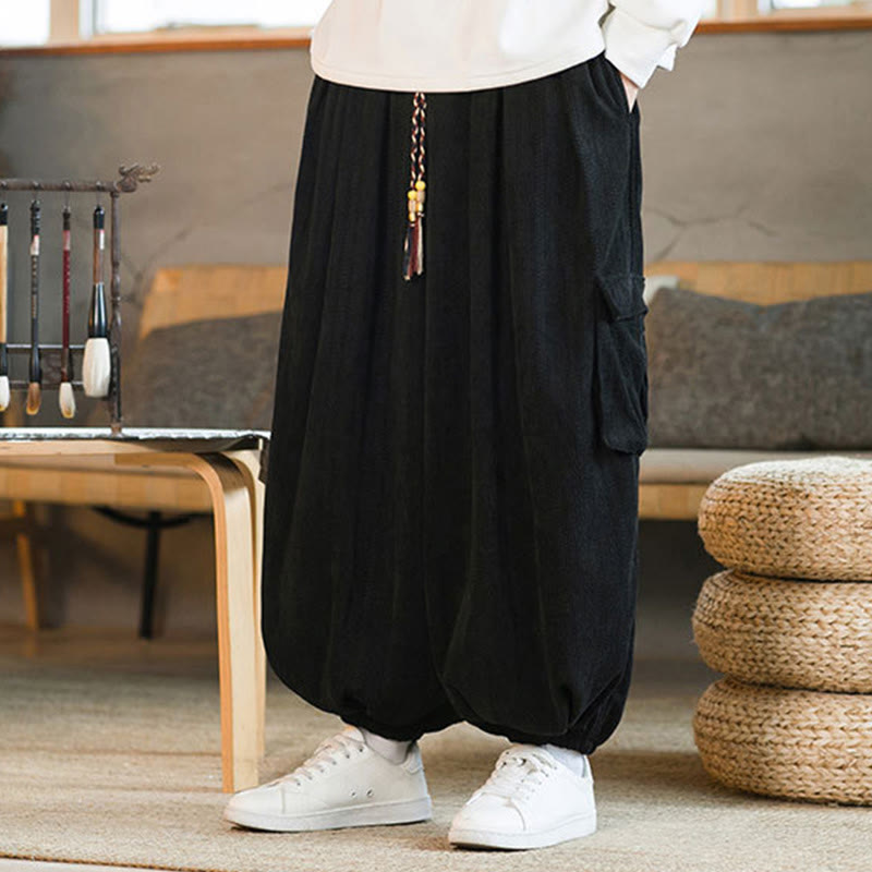 Pantaloni cargo in velluto a coste con coulisse e tasche da uomo Buddha Stones autunno inverno - image 2