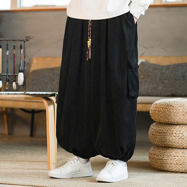 Pantaloni cargo in velluto a coste con coulisse e tasche da uomo Buddha Stones autunno inverno - image 2