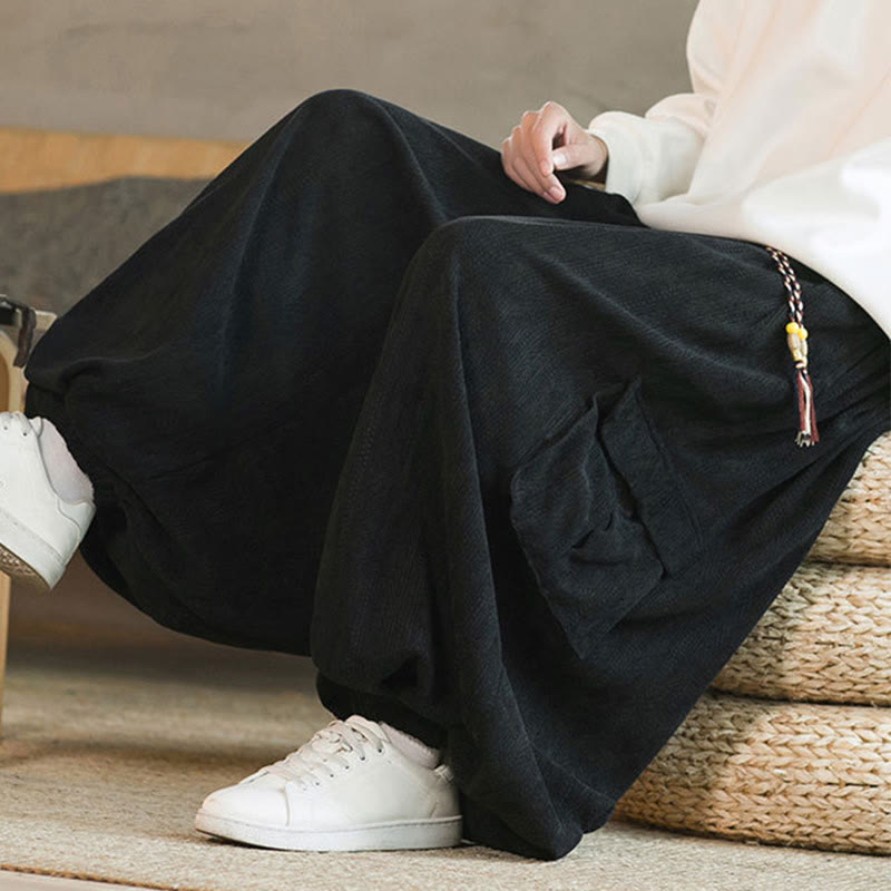 Pantaloni cargo in velluto a coste con coulisse e tasche da uomo Buddha Stones autunno inverno - image 9