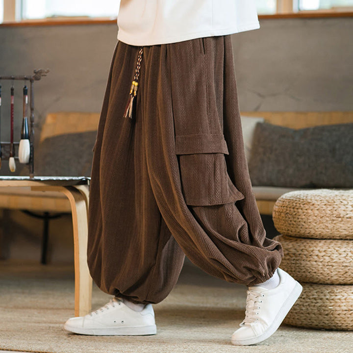 Pantaloni cargo in velluto a coste con coulisse e tasche da uomo Buddha Stones autunno inverno - Siena - US/UK/AU46, EU56 (5XL) - image 14