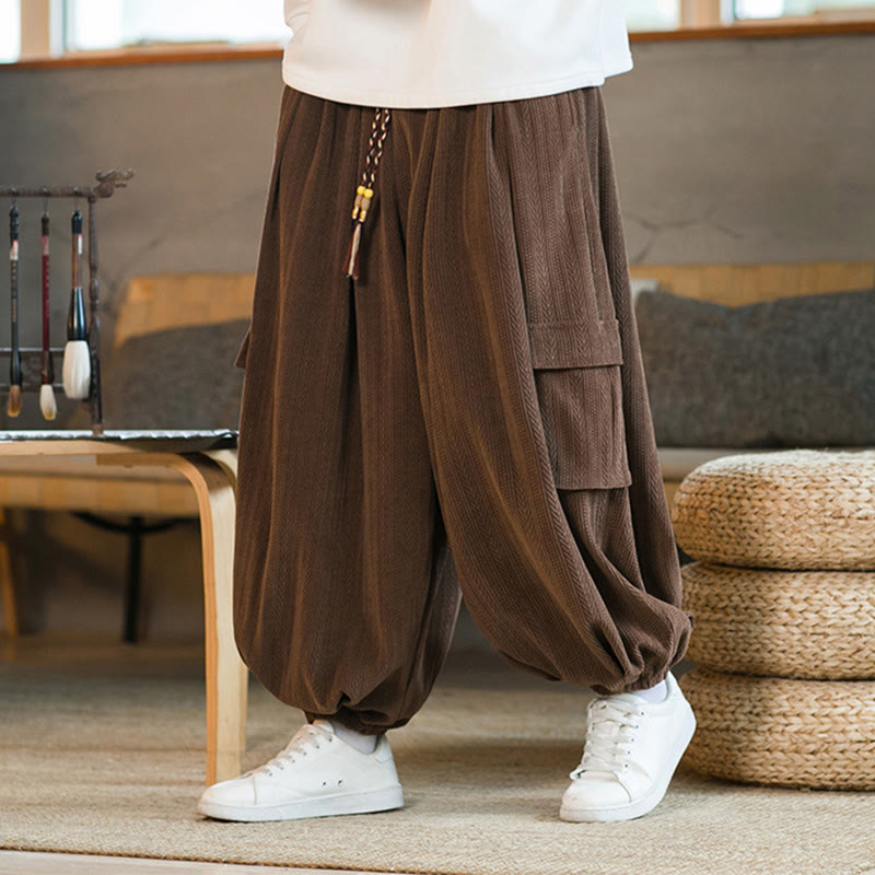 Pantaloni cargo in velluto a coste con coulisse e tasche da uomo Buddha Stones autunno inverno - image 17