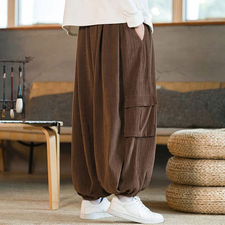 Pantaloni cargo in velluto a coste con coulisse e tasche da uomo Buddha Stones autunno inverno - image 18