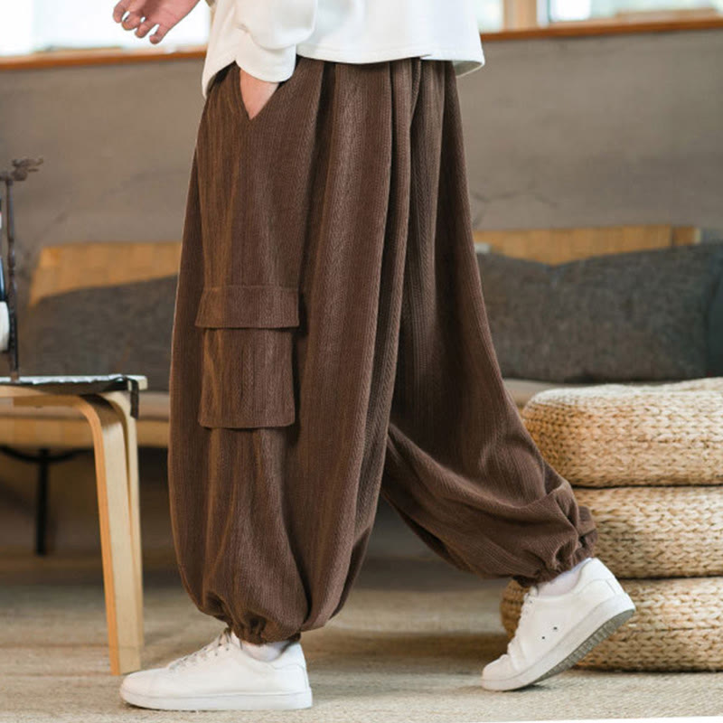 Pantaloni cargo in velluto a coste con coulisse e tasche da uomo Buddha Stones autunno inverno - image 19