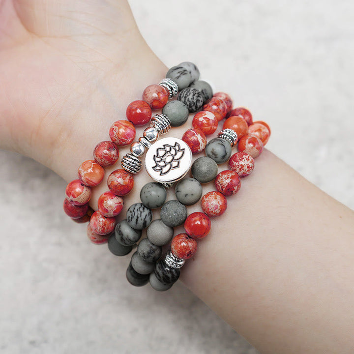 Buddha Stones 108 Mala Beads Pietra naturale Sedimento marino Jasper Lotus Bracciale di protezione