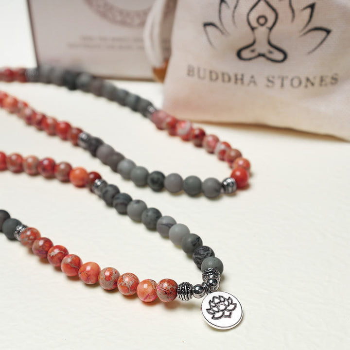 Buddha Stones 108 Mala Beads Pietra naturale Sedimento marino Jasper Lotus Bracciale di protezione