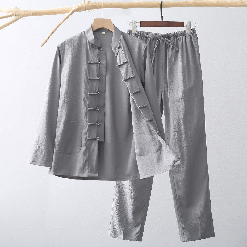 Set di 2 pezzi di abiti tradizionali da uomo con bottoni a rana, camicia a maniche lunghe e pantaloni, in Buddha Stones - Grigio - US/UK/AU44, EU54 (4XL) - image 8