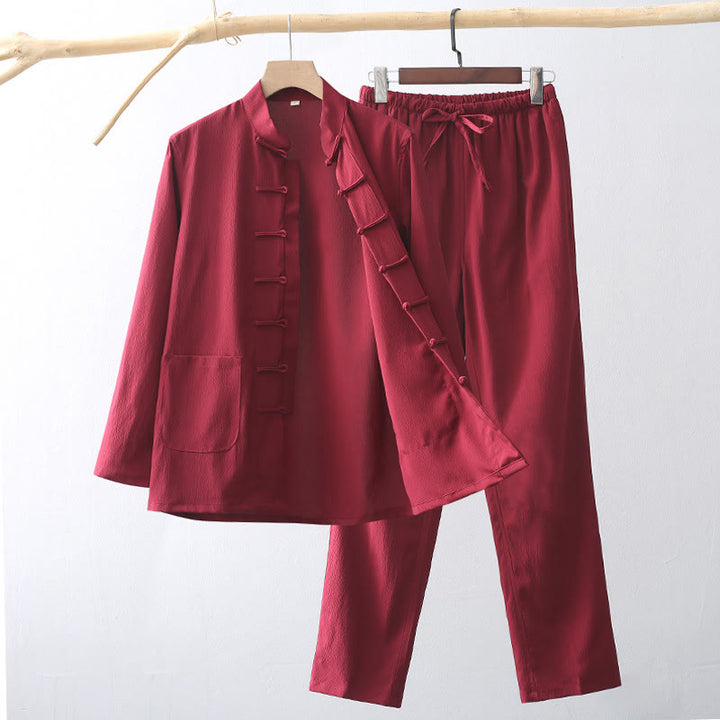 Set di 2 pezzi di abiti tradizionali da uomo con bottoni a rana, camicia a maniche lunghe e pantaloni, in Buddha Stones - Cremisi - US/UK/AU44, EU54 (4XL) - image 14