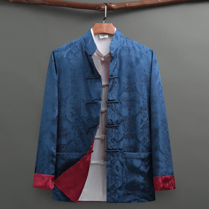 Buddha Stones 2 pezzi da uomo Tang Suit Koi Fish Pattern Frog-Button manica lunga camicia pantaloni set - image 19