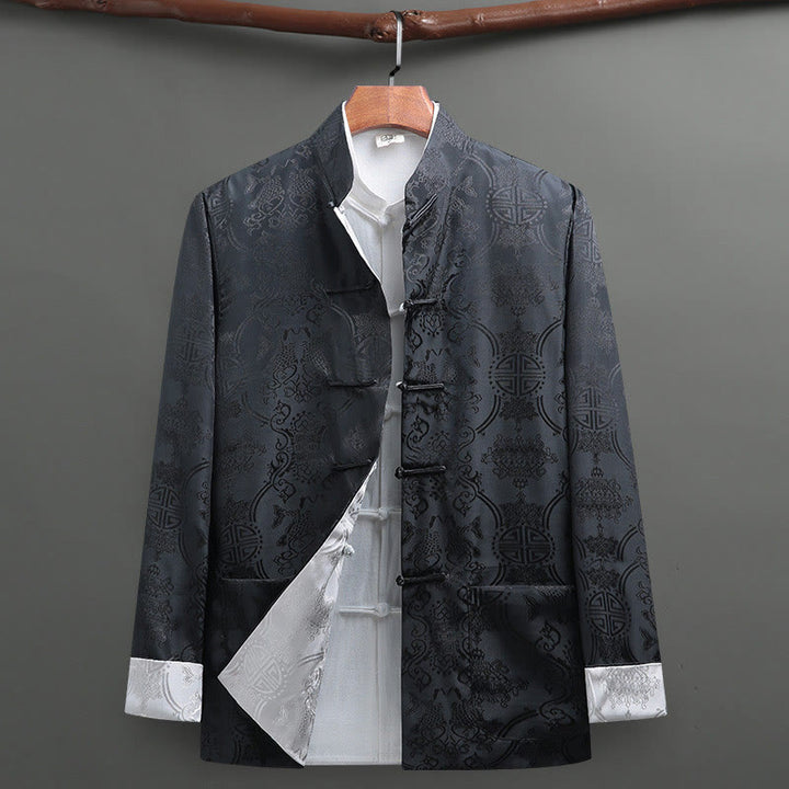 Buddha Stones 2 pezzi da uomo Tang Suit Koi Fish Pattern Frog-Button manica lunga camicia pantaloni set - image 1