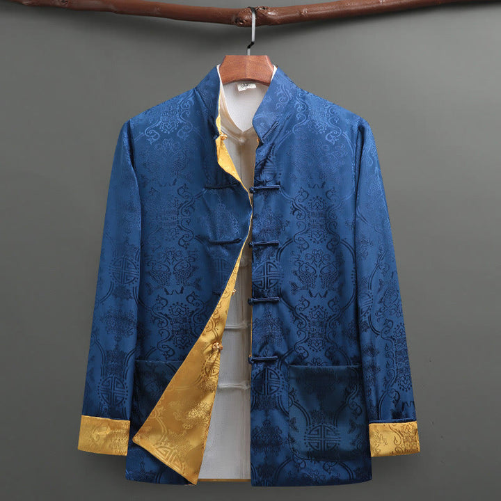 Buddha Stones 2 pezzi da uomo Tang Suit Koi Fish Pattern Frog-Button manica lunga camicia pantaloni set - image 8