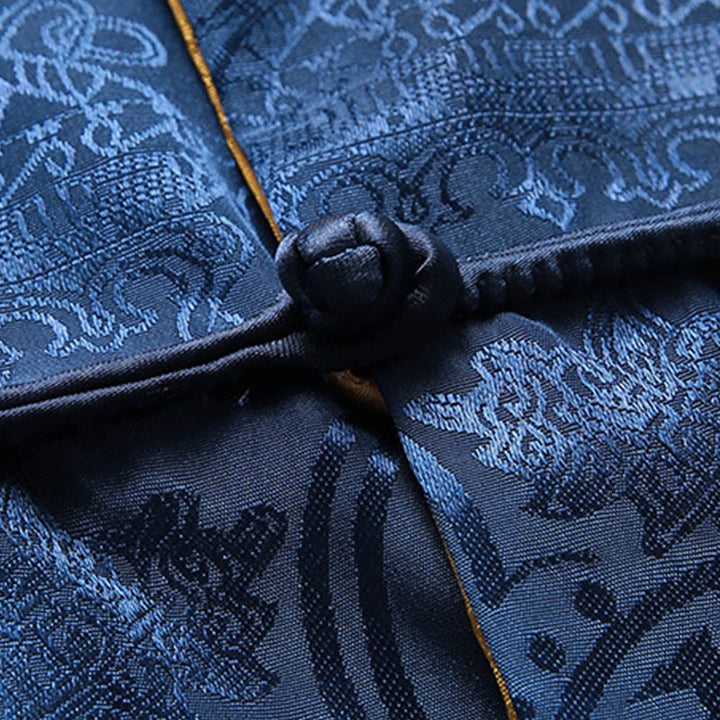 Buddha Stones 2 pezzi da uomo Tang Suit Koi Fish Pattern Frog-Button manica lunga camicia pantaloni set - image 12