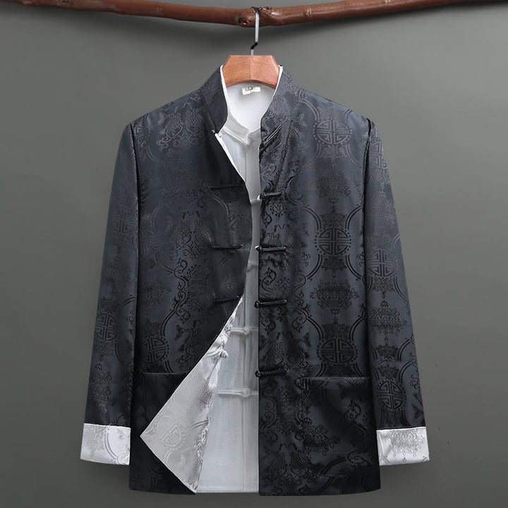 Abito da uomo Buddha Stones con bottoni a rana e motivo a pesci koi, maniche lunghe e tasche. - Nero + Grigio - US/UK/AU42, EU52 (3XL) - image 10