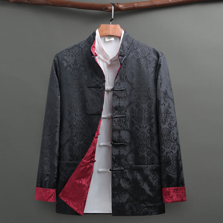 Abito da uomo Buddha Stones con bottoni a rana e motivo a pesci koi, maniche lunghe e tasche. - Nero+Rosso - US/UK/AU42, EU52 (3XL) - image 12